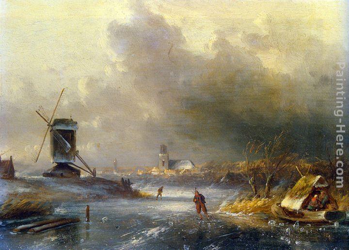 Charles Henri Joseph Leickert Winter Landscape with Skaters on a Frozen River